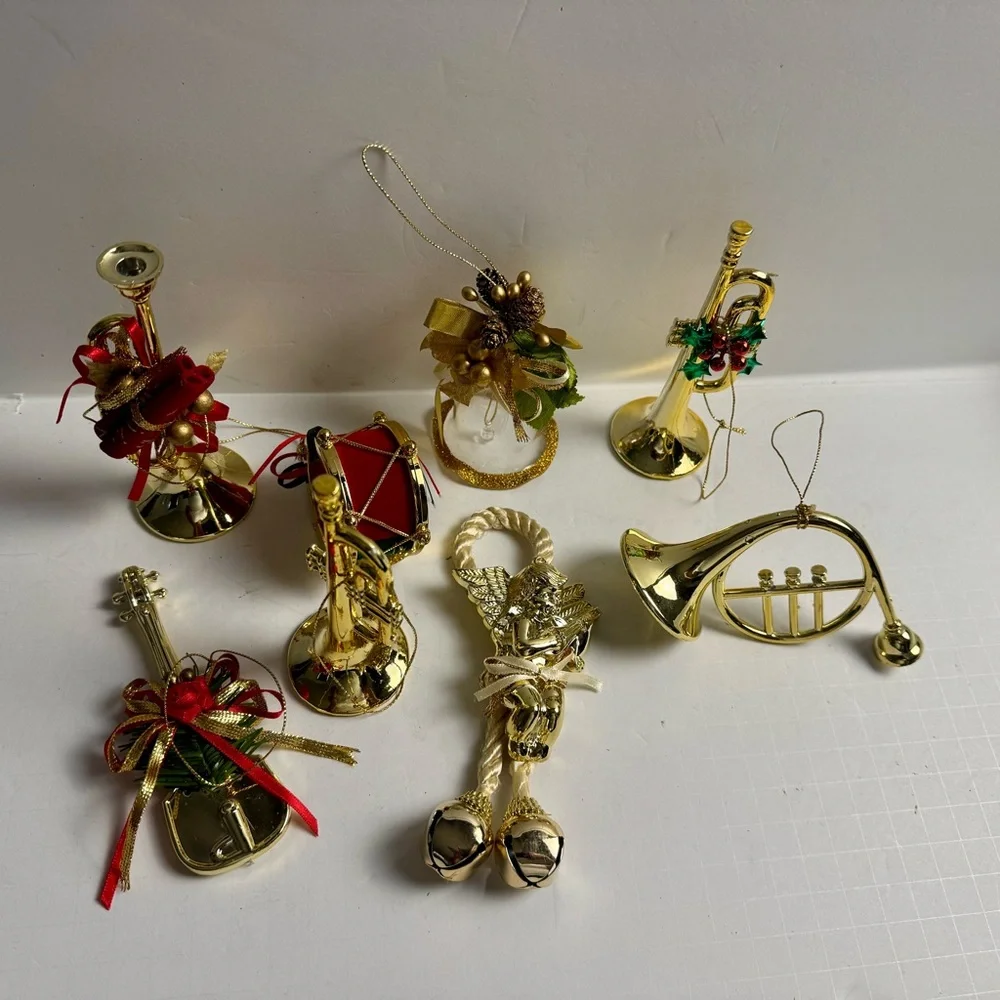 8 Pcs Gold Musical Instrument Ornaments Set